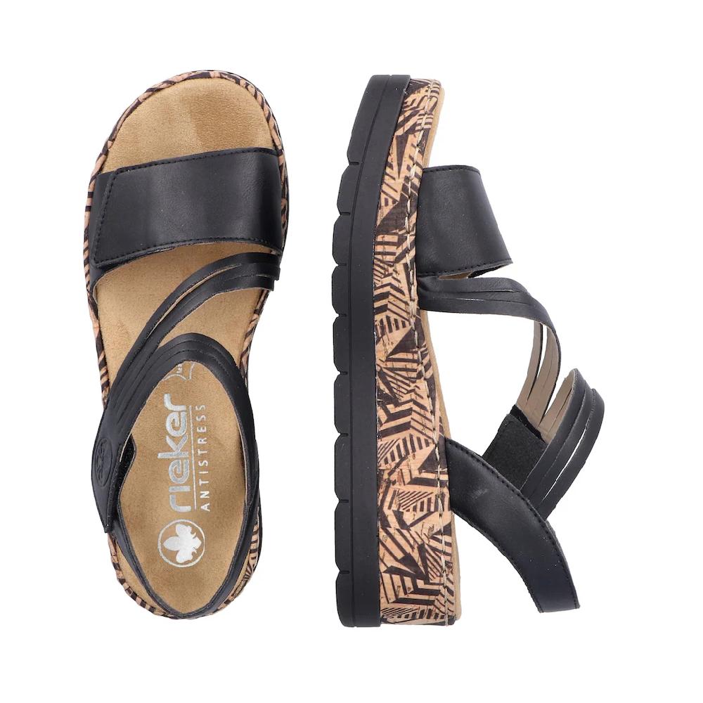 Rieker Keilsandalette Sommerschuh Sandale Keilabsatz mit gemusterter Plateausohle ▷ für Kostenlose Rückgabe