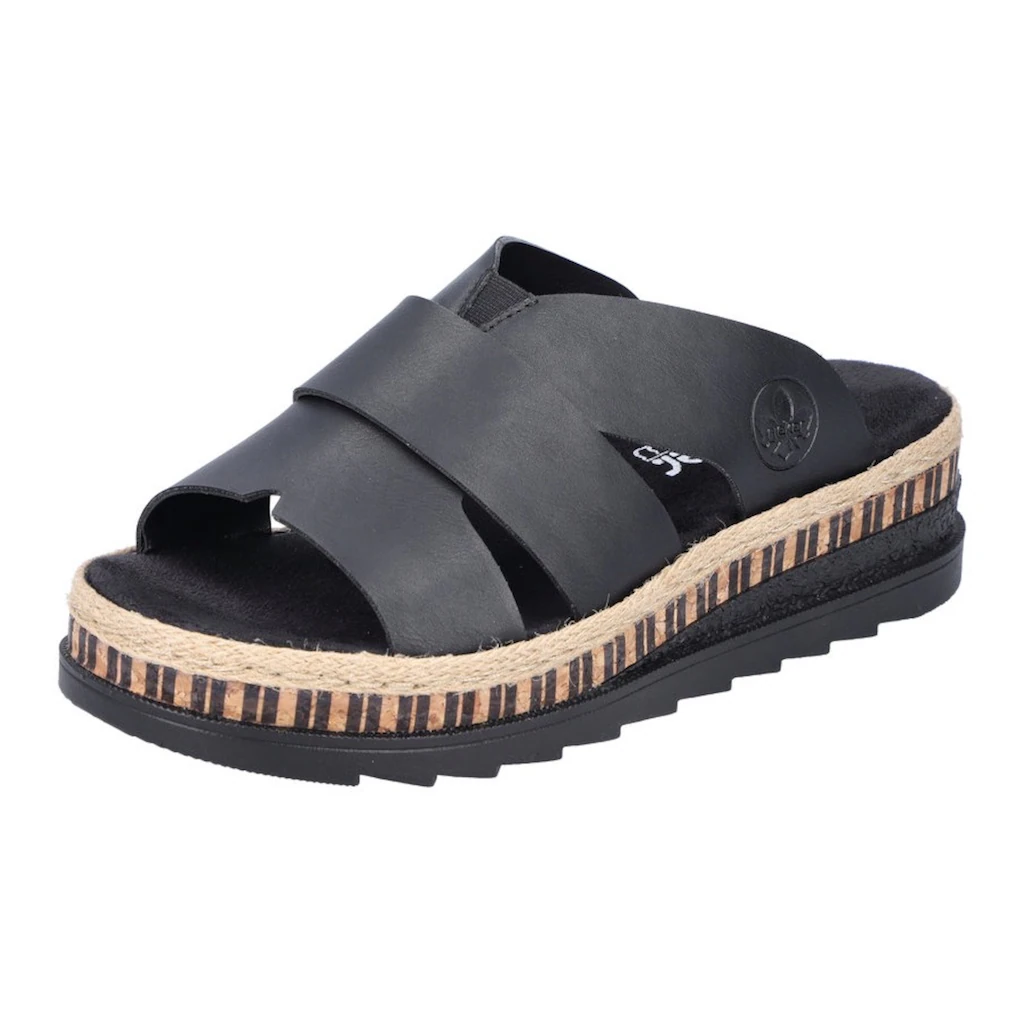 Rieker Pantolette Keilabsatz Sommerschuh Schlappen mit Bastumrahmung bestellen Saisonschlussverkauf