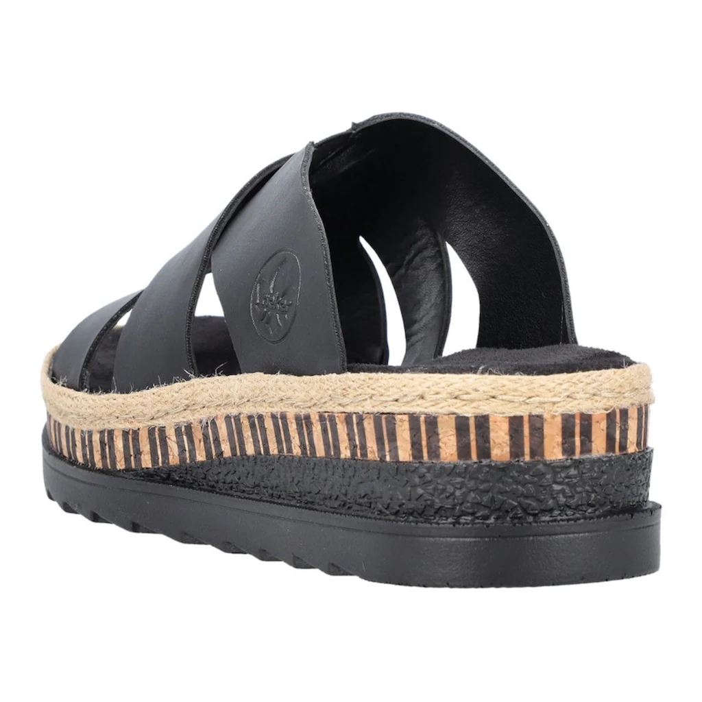 Rieker Pantolette Keilabsatz Sommerschuh Schlappen mit Bastumrahmung bestellen Saisonschlussverkauf
