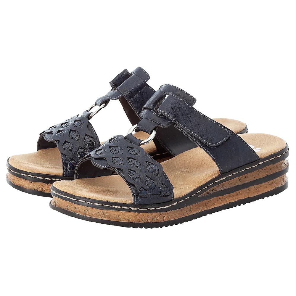 Rieker Pantolette Keilabsatz Sommerschuh Schlappen mit Riemchen in Flechtoptik ▷ für VIP-Rabatte