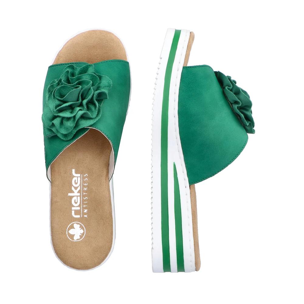 Rieker Pantolette Sommerschuh Poolslide Strandschuh Keilabsatz mit Klettverschluss Flash Sale