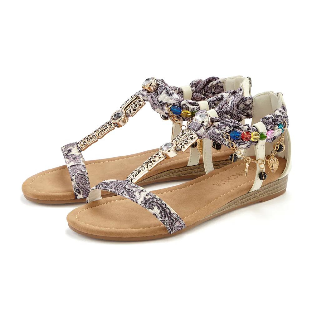 LASCANA Sandale Sandalette Sommerschuh mit Schmuckkettchen und Schmucksteinen VEGAN Kostenlose Rückgabe