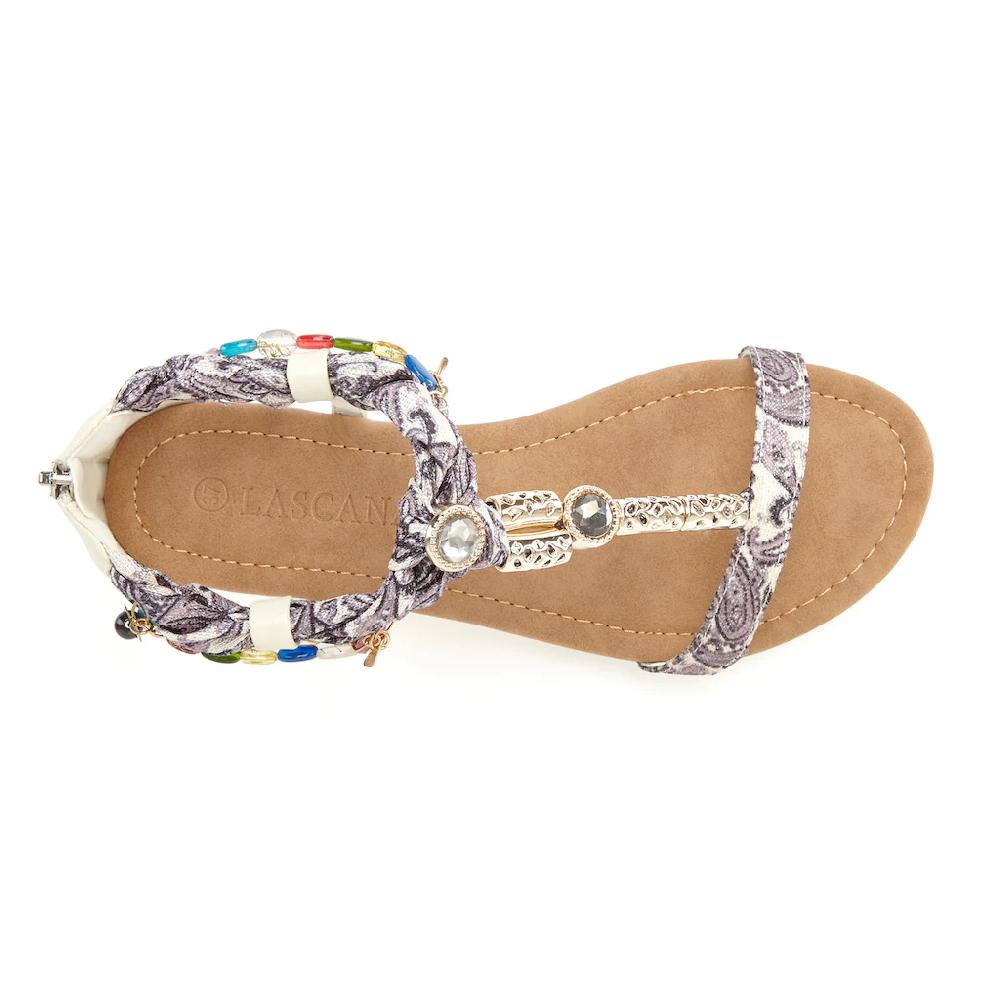 LASCANA Sandale Sandalette Sommerschuh mit Schmuckkettchen und Schmucksteinen VEGAN Kostenlose Rückgabe