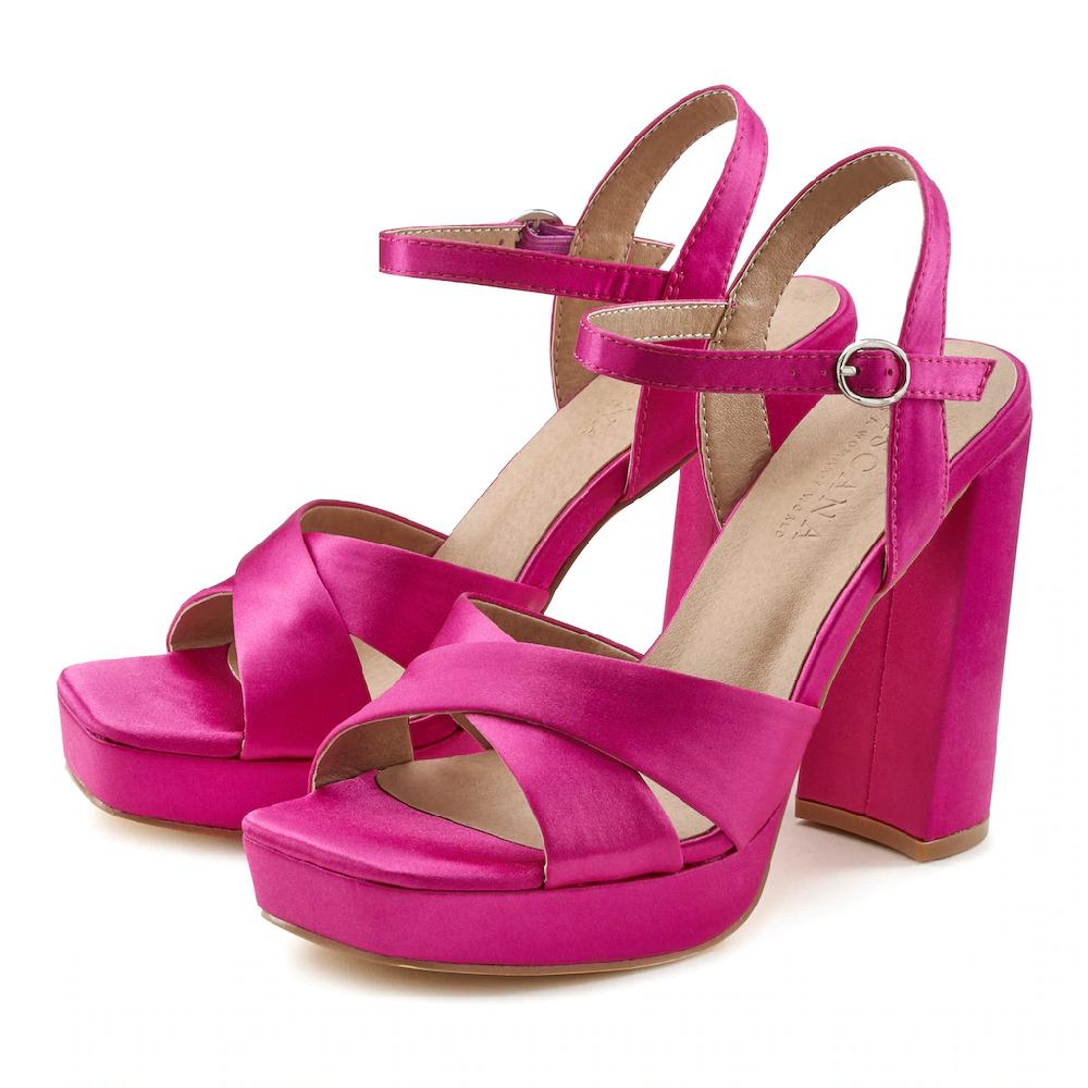 LASCANA Riemchensandalette High Heel Sandale mit Plateau & Blockabsatz in Satin Optik VEGAN Verkauf