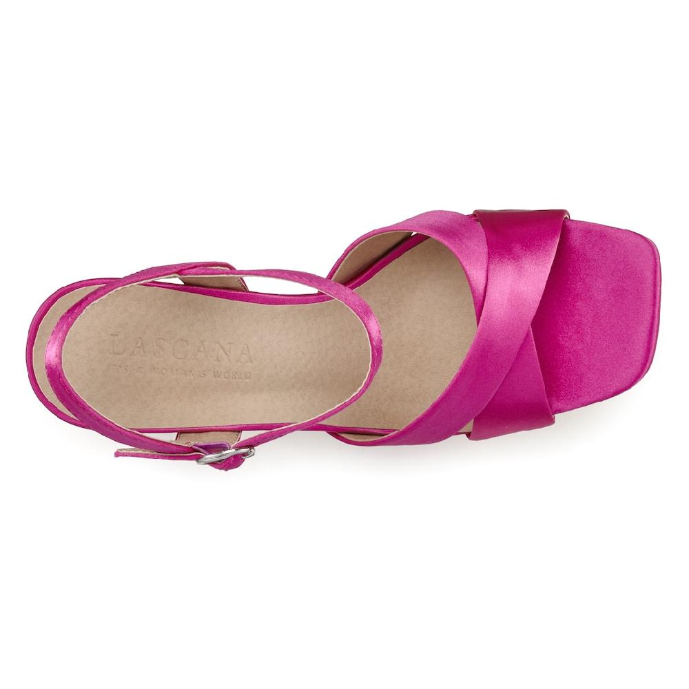 LASCANA Riemchensandalette High Heel Sandale mit Plateau & Blockabsatz in Satin Optik VEGAN Verkauf
