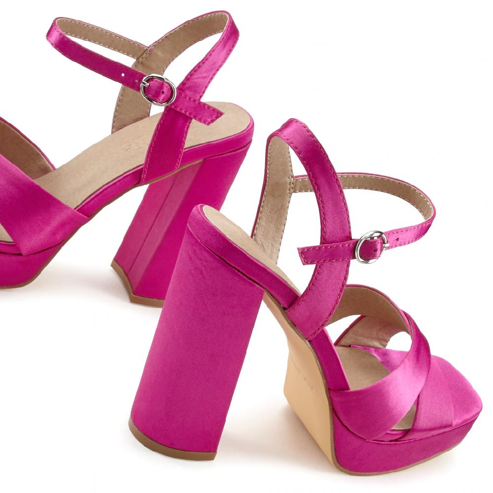 LASCANA Riemchensandalette High Heel Sandale mit Plateau & Blockabsatz in Satin Optik VEGAN Verkauf