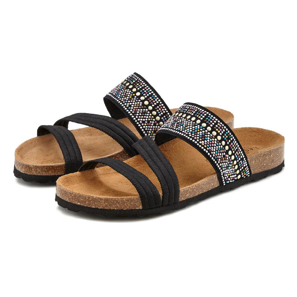 LASCANA Pantolette Mule Sandale offener Schuh mit Korkfußbett und elastischen Riemen Günstig kaufen
