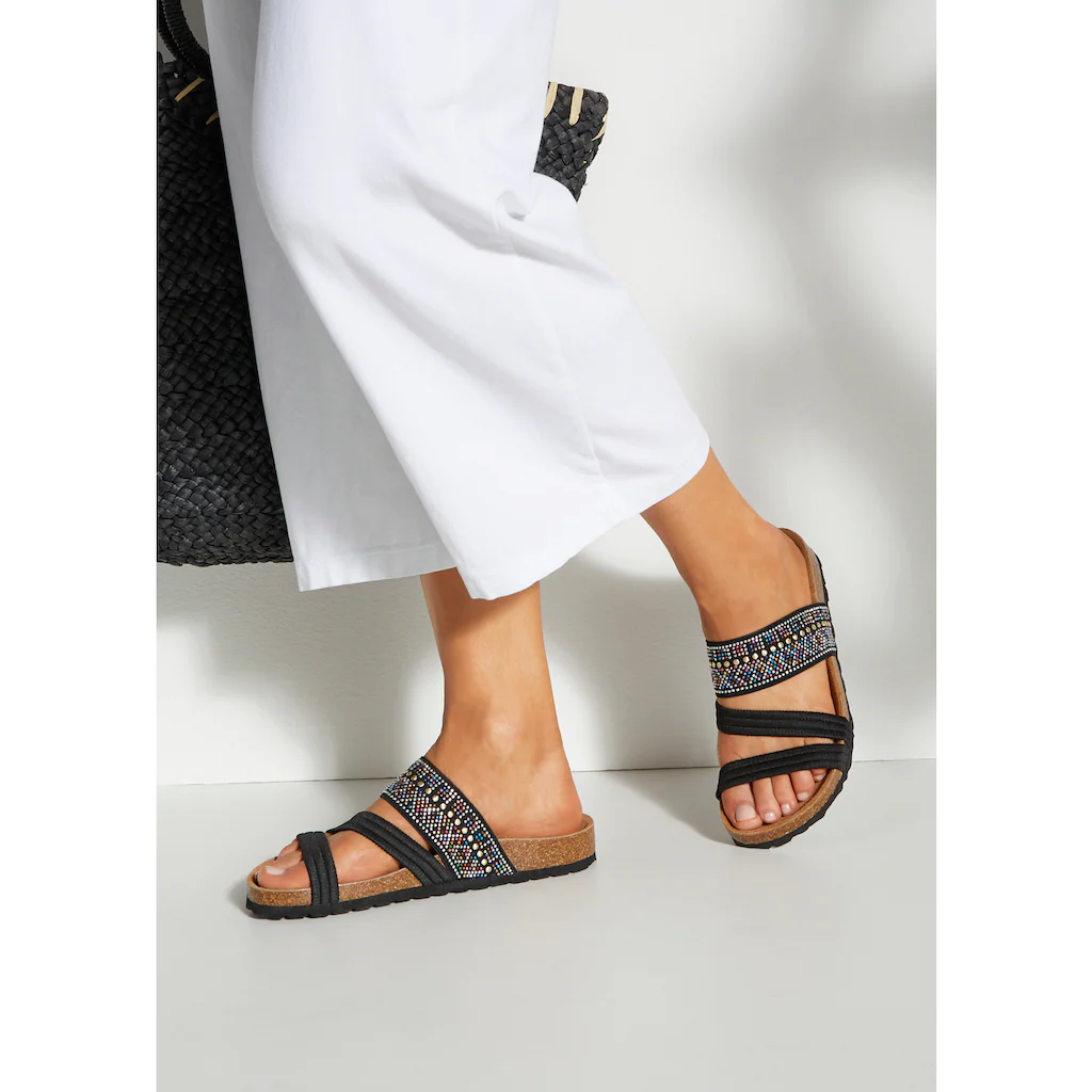 LASCANA Pantolette Mule Sandale offener Schuh mit Korkfußbett und elastischen Riemen Günstig kaufen