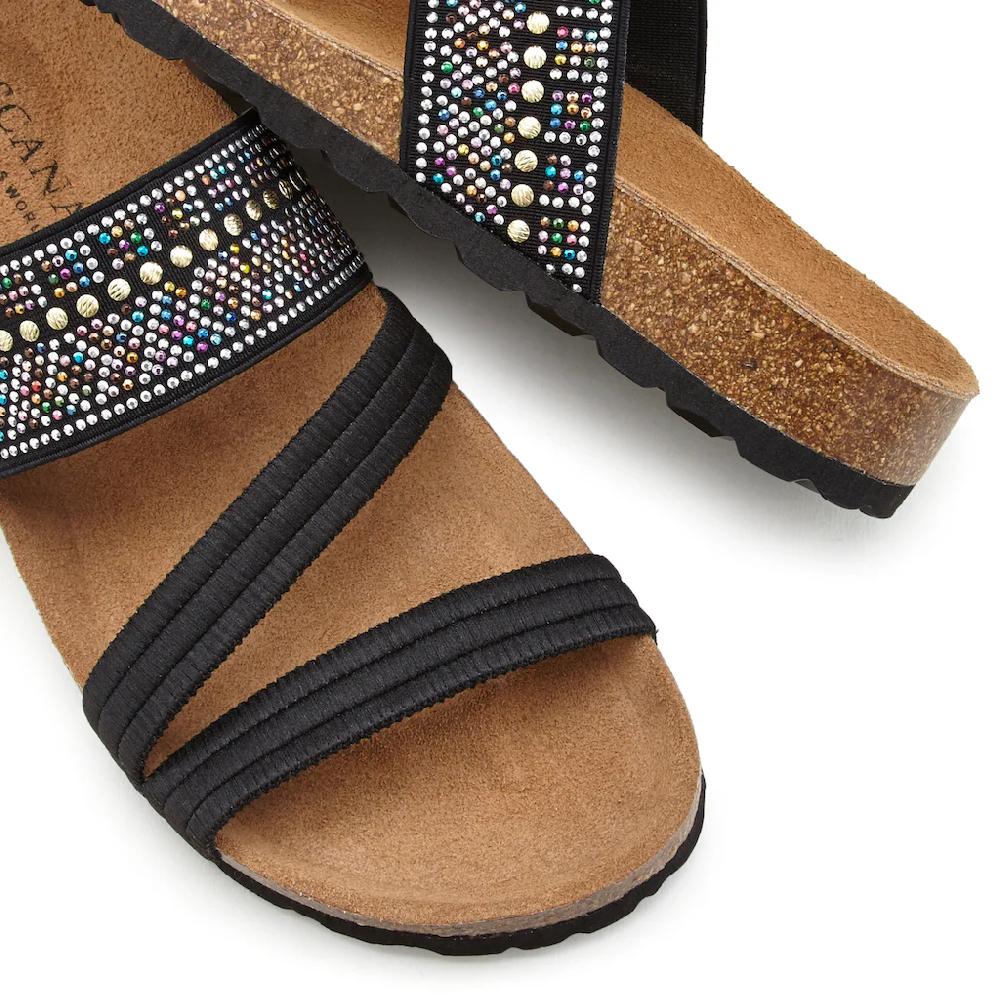 LASCANA Pantolette Mule Sandale offener Schuh mit Korkfußbett und elastischen Riemen Günstig kaufen