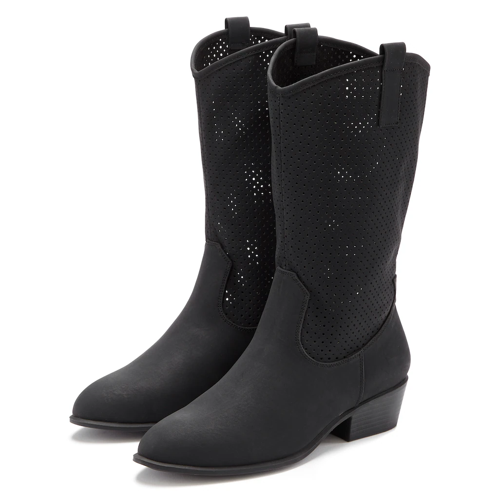 LASCANA Westernstiefel Sommer Boots Ankle Stiefelette Schlupfstiefel Cowboy-Look Cut-Outs kaufen Begrenztes Angebot