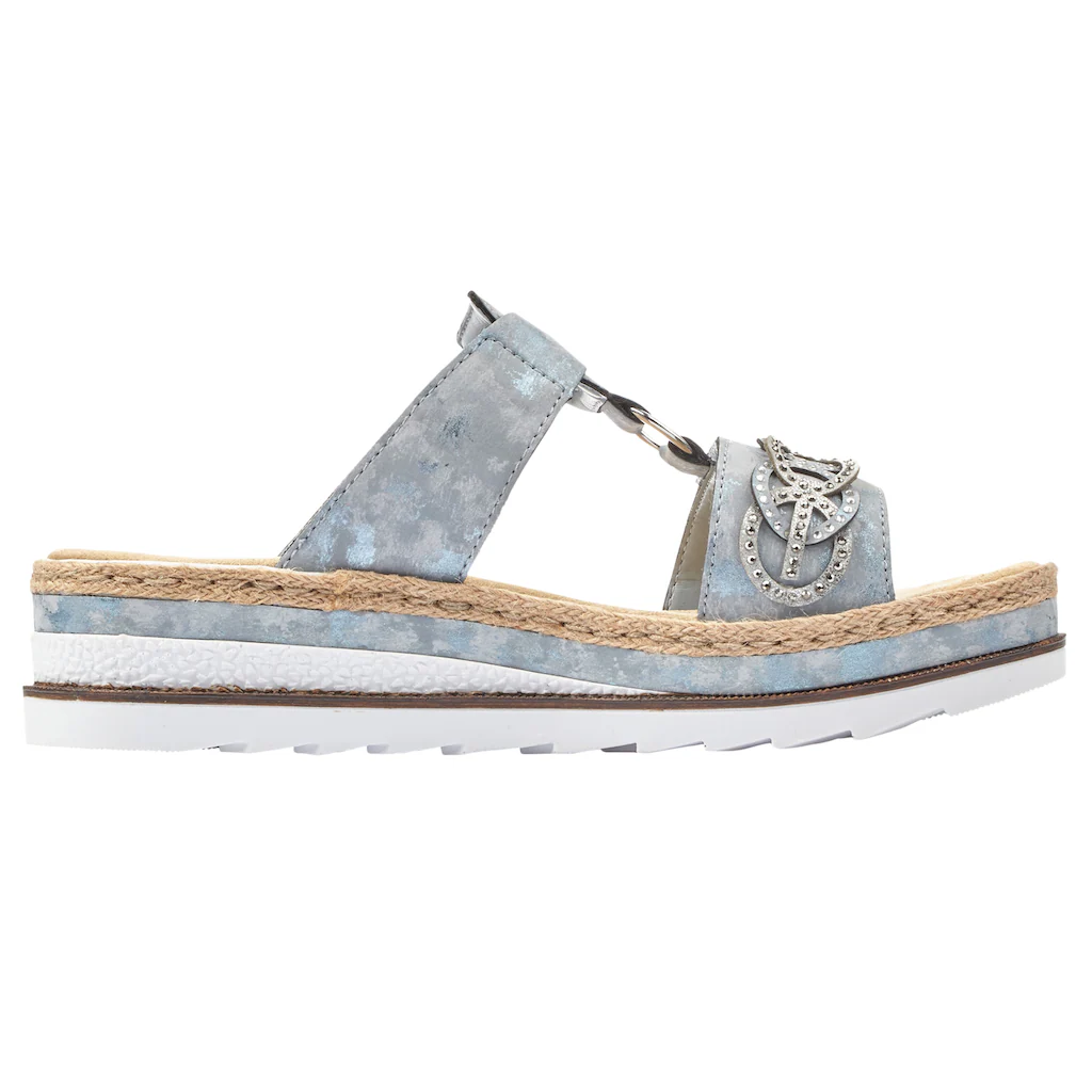 Rieker Pantolette Plateau Sommerschuh Schlappen mit Strass-Stein-Verzierung online bestellen Neueste Mode