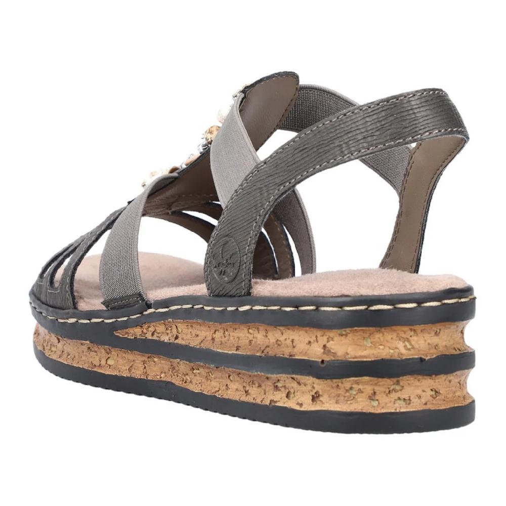 Rieker Riemchensandale Sommerschuh Sandalette Keilabsatz mit Schmucksteinen besetzt ▷ für Clearance-Verkauf
