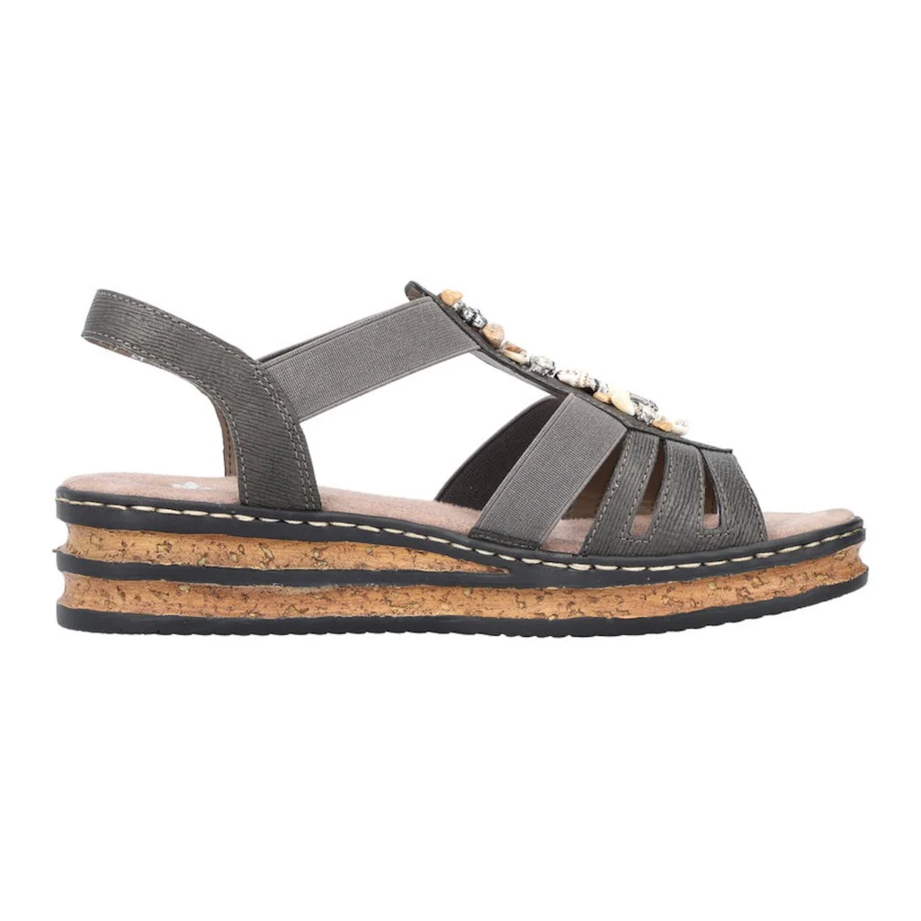 Rieker Riemchensandale Sommerschuh Sandalette Keilabsatz mit Schmucksteinen besetzt ▷ für Clearance-Verkauf