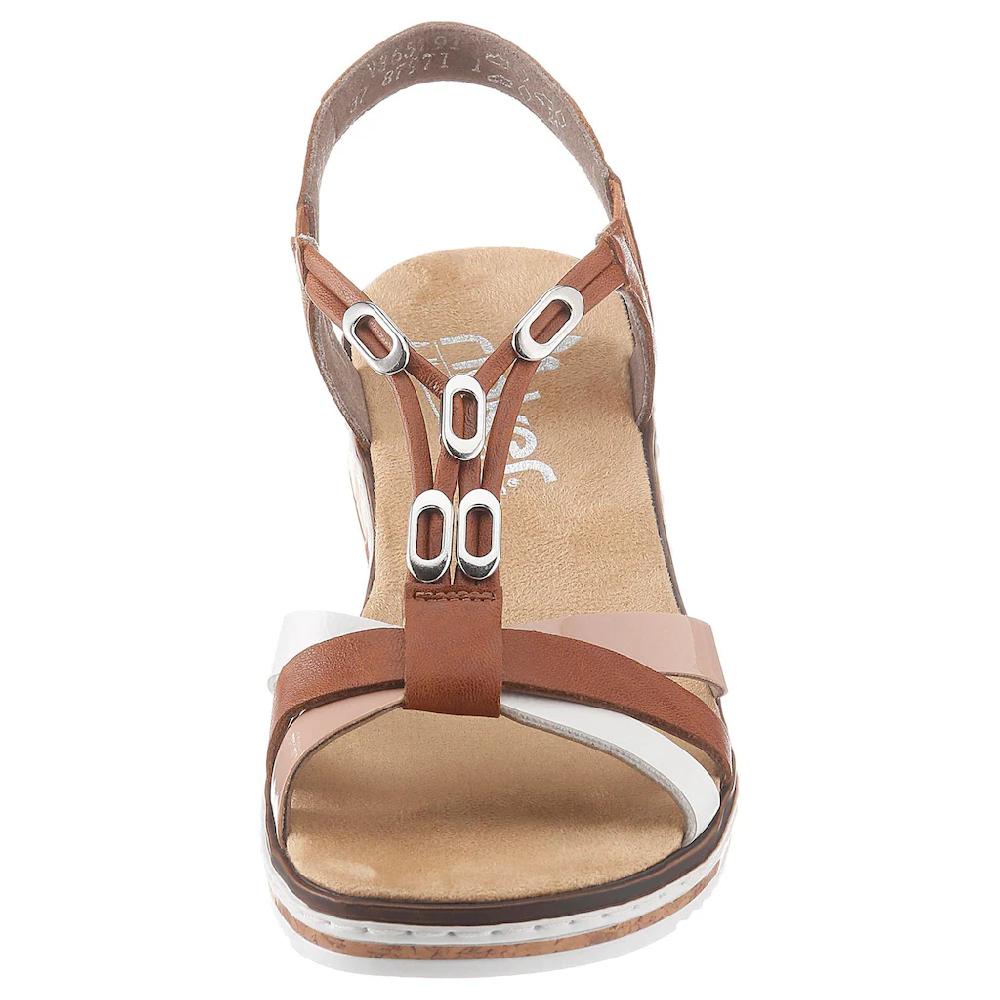 Rieker Riemchensandale Sommerschuh Sandalette Keilabsatz mit Accessoires verziert bestellen Fabrikpreis