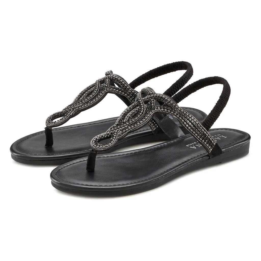 LASCANA Zehentrenner »Sandale Pantolette« Sandale mit Schmucksteinen in Glitzer-Optik VEGAN online kaufen 50% Rabatt mit kostenlosem Versand