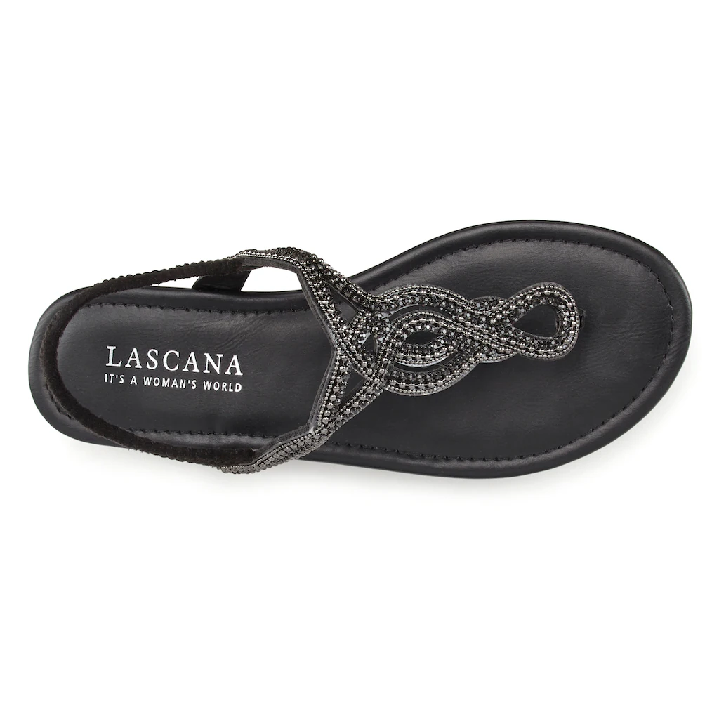 LASCANA Zehentrenner »Sandale Pantolette« Sandale mit Schmucksteinen in Glitzer-Optik VEGAN online kaufen 50% Rabatt mit kostenlosem Versand
